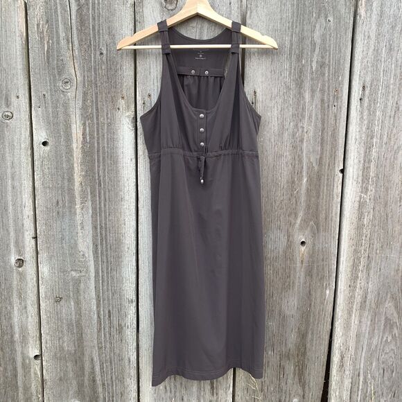 Athleta Dresses & Skirts - ATHLETA Dress Womens Sz 10 Brown Strap Drawstring Buttons A-Line Quick Dry